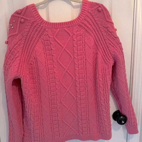 Boston Proper Embellished Cable Pullover Sweater Pink Carnation Size XL - Picture 4 of 8
